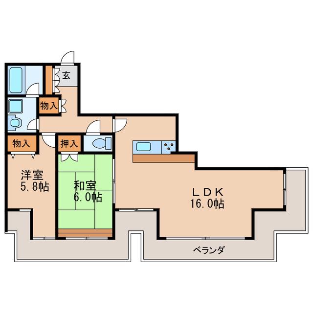 錦パークビル(2LDK/22階)の間取り写真