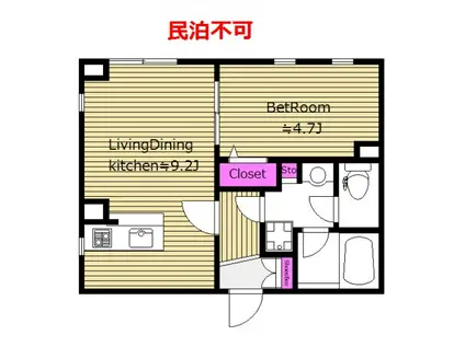 礼ゼロ 2面採光 最上階角  TOBE北沢 W(1LDK/3階)の間取り写真