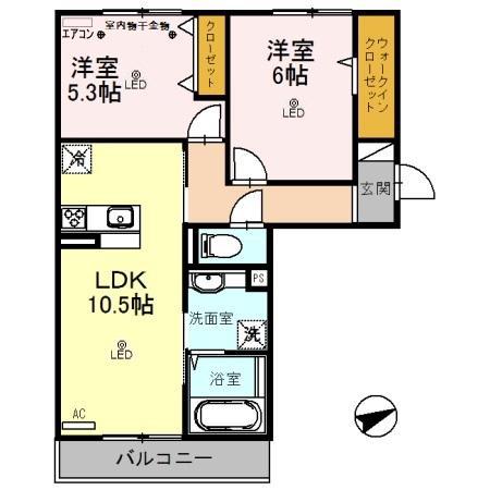 アクシスハイツ(2LDK/2階)の間取り写真