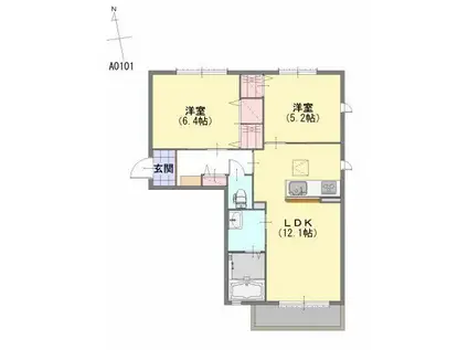 シャーメゾンガーデンズ伊勢(2LDK/1階)の間取り写真