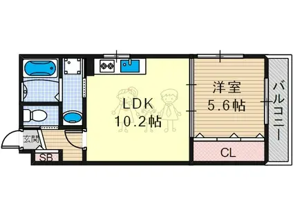 プレジール帝塚山(1LDK/3階)の間取り写真