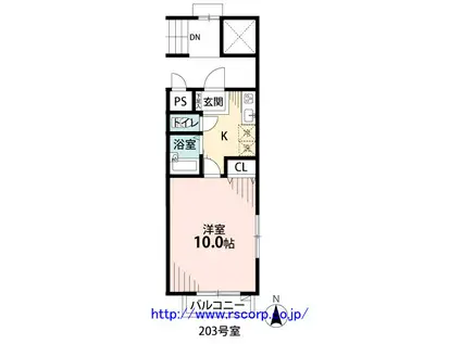 ROSE GARDEN(1K/2階)の間取り写真