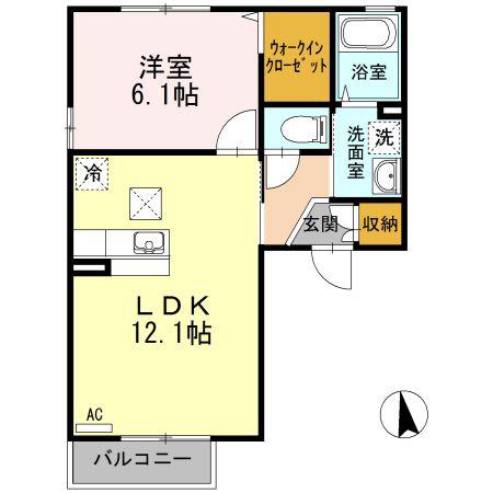 クレシエンドB(1LDK/1階)の間取り写真