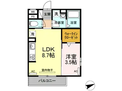 D-ROOM門前(1LDK/2階)の間取り写真