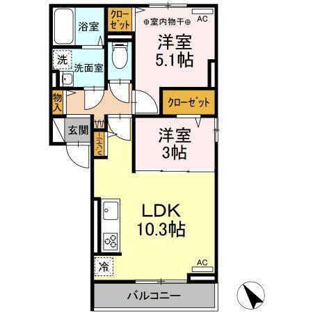 シャトレ町田(2LDK/2階)の間取り写真