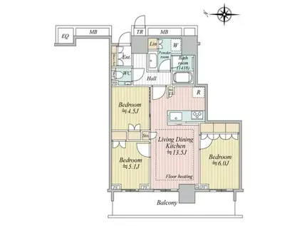 ザ・パークハウス晴海タワーズティアロレジデンス(3LDK/29階)の間取り写真