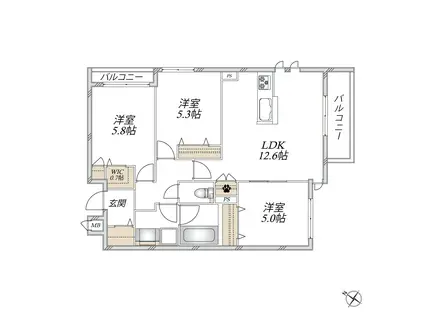 高松2丁目メゾン(3LDK/2階)の間取り写真