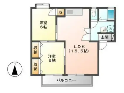 パークシティ各務原A・B棟(2LDK/1階)の間取り写真
