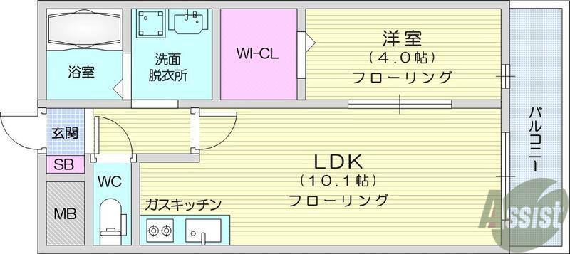 フラワータウン八木山(1LDK/1階)の間取り写真
