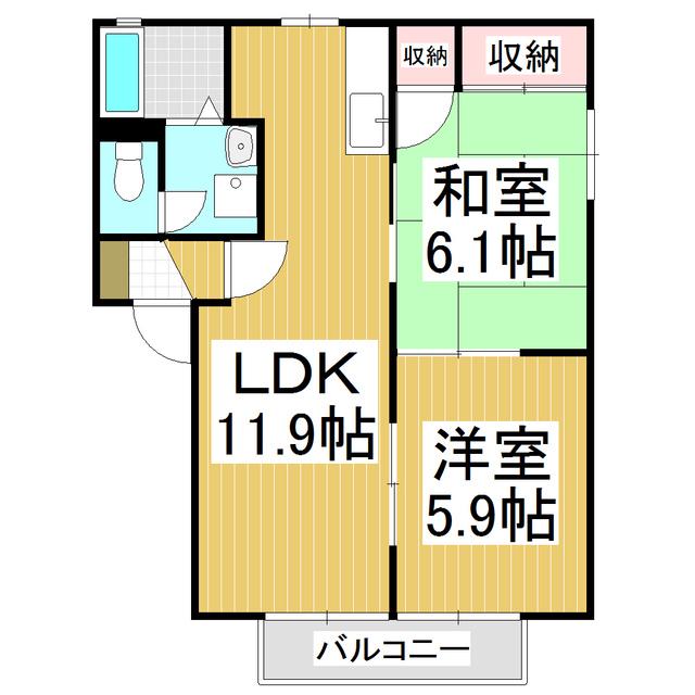 フォーレスチェリーヒルズ5番館(2LDK/1階)の間取り写真