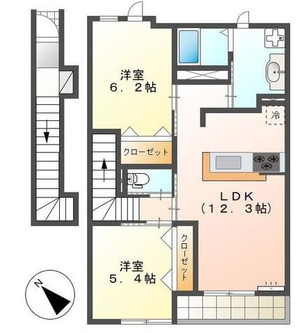 シェルル・ロコB(2LDK/2階)の間取り写真