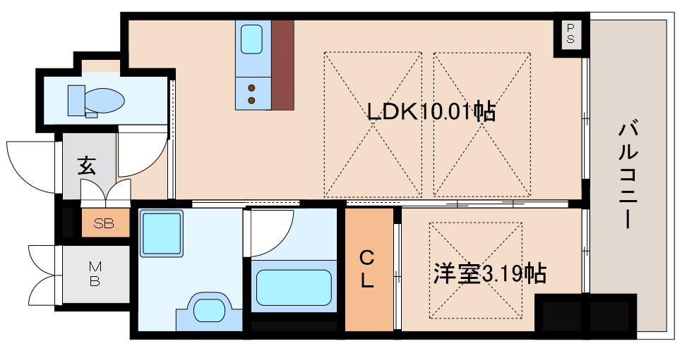 ノルデンタワー江坂プレミアム(1LDK/6階)の間取り写真