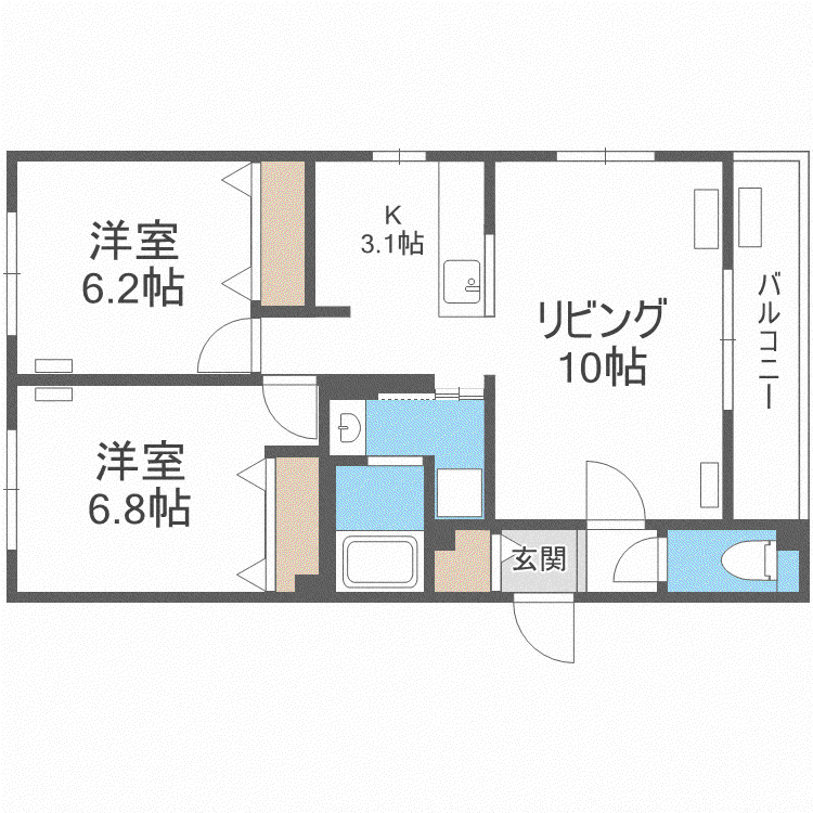 グランメールVILLA9.16(2LDK/3階)の間取り写真