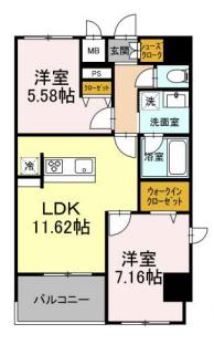 ZOOM王子神谷(2LDK/13階)の間取り写真