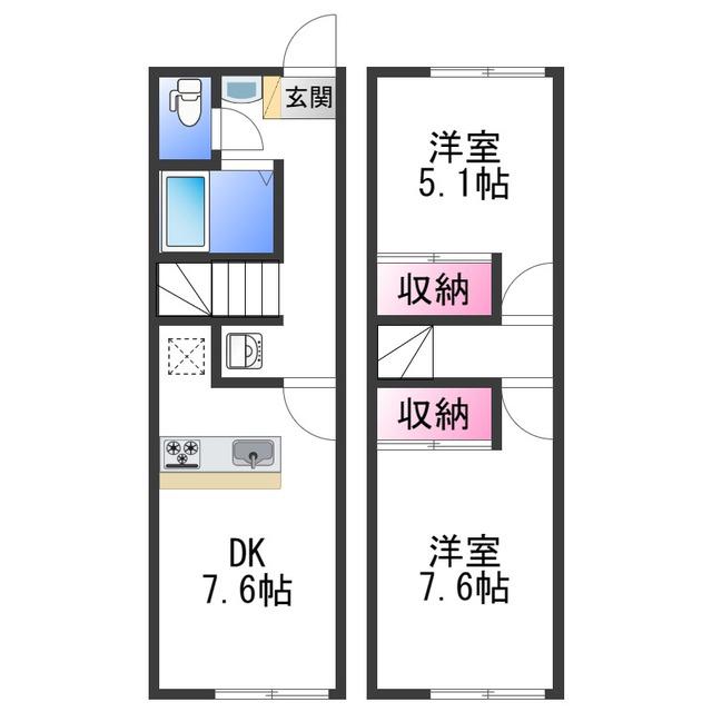 レオパレスサニーコートB(2DK/1階)の間取り写真