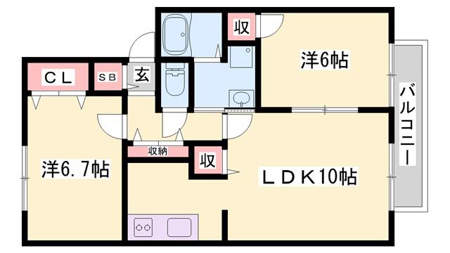 ハーベストウェル A棟(2LDK/2階)の間取り写真
