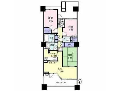 スカイレジデンシャルタワーズ ノースウィング(3LDK/6階)の間取り写真