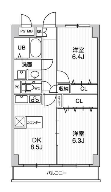 第六鳥塚ビル(2DK/7階)の間取り写真