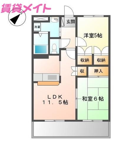 グレイスコンフォース(2LDK/2階)の間取り写真