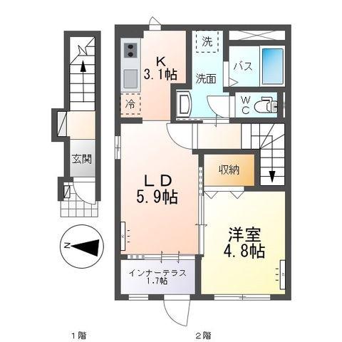 アン ルシオール(1LDK/2階)の間取り写真