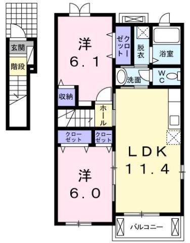 カサ・ベルデ(2LDK/2階)の間取り写真