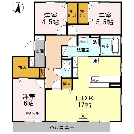 ファミーユ南手城(3LDK/3階)の間取り写真