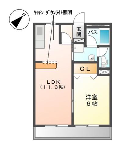 エバーハイム大留(1LDK/3階)の間取り写真