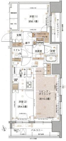 プライムスタイル広尾(2LDK/5階)の間取り写真