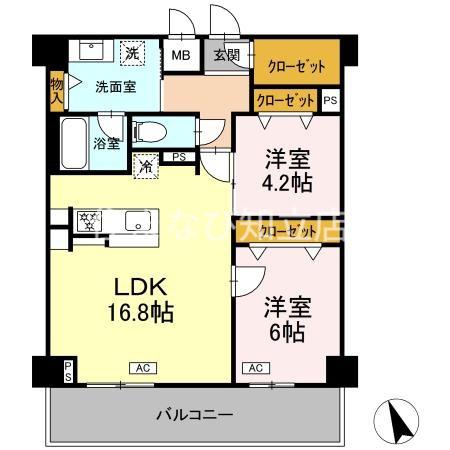 ヴィラ トルチュ東刈谷(2LDK/4階)の間取り写真