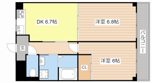 コーポことぶきII(2DK/2階)の間取り写真
