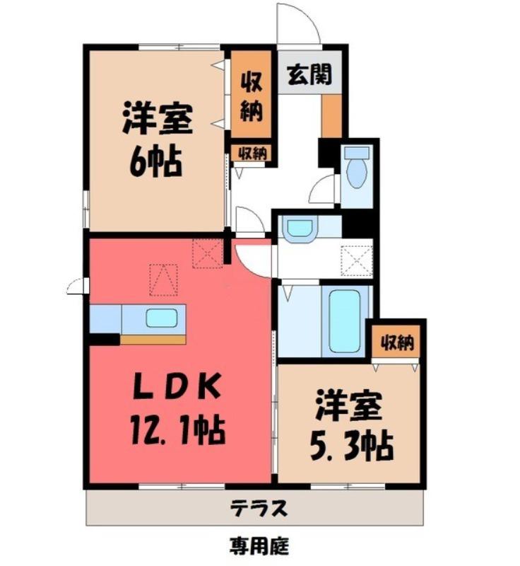サンヴィラージュ(2LDK/1階)の間取り写真