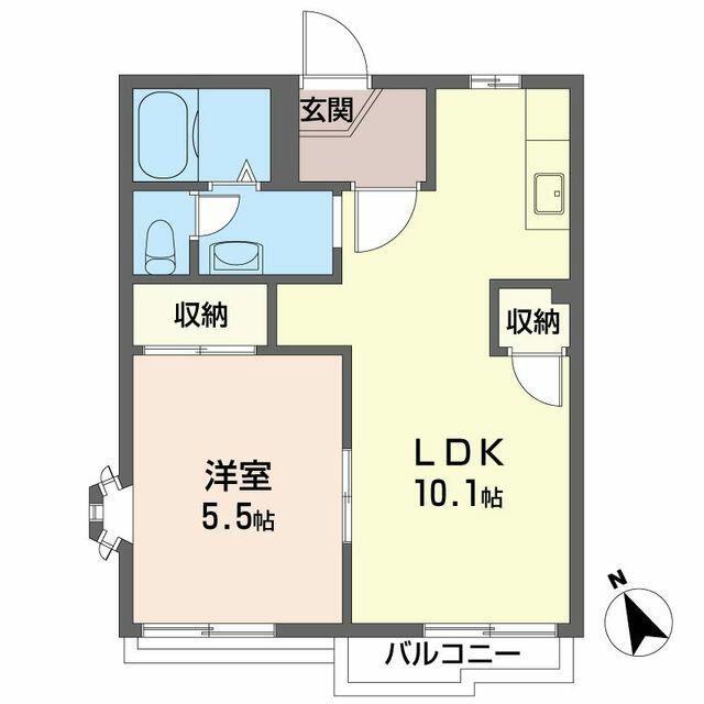 グリーンプラザB棟(1LDK/2階)の間取り写真