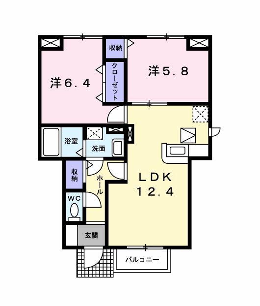 ユニメゾン葛原B(2LDK/1階)の間取り写真