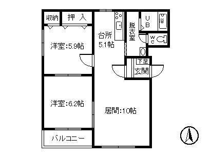 ピュアライフ宝来I(2LDK/3階)の間取り写真