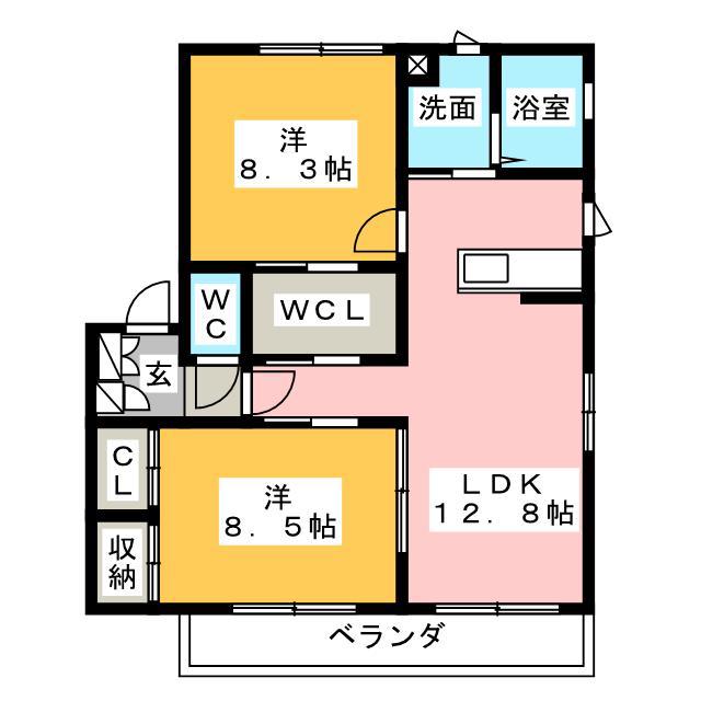 ゼクサ雅(2LDK/2階)の間取り写真