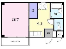京阪本線 寝屋川市駅 徒歩28分 3階建 築29年(1K/3階)の間取り写真