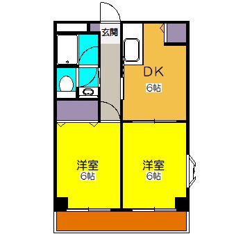 ジュンパレス大成(2DK/4階)の間取り写真