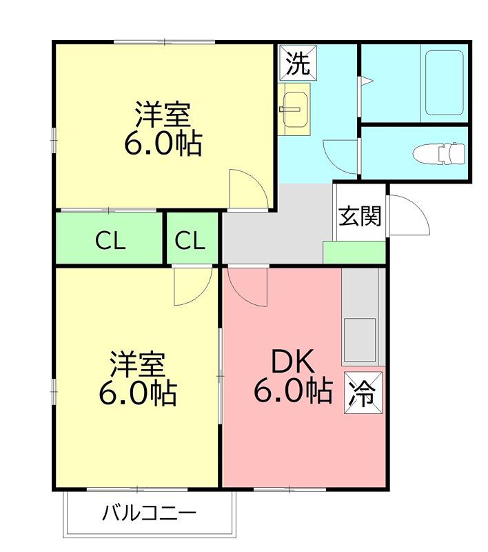 ベルハイツC棟(2DK/2階)の間取り写真