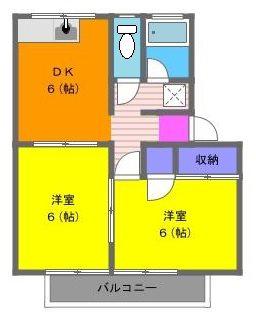 コーポ神谷II(2DK/2階)の間取り写真