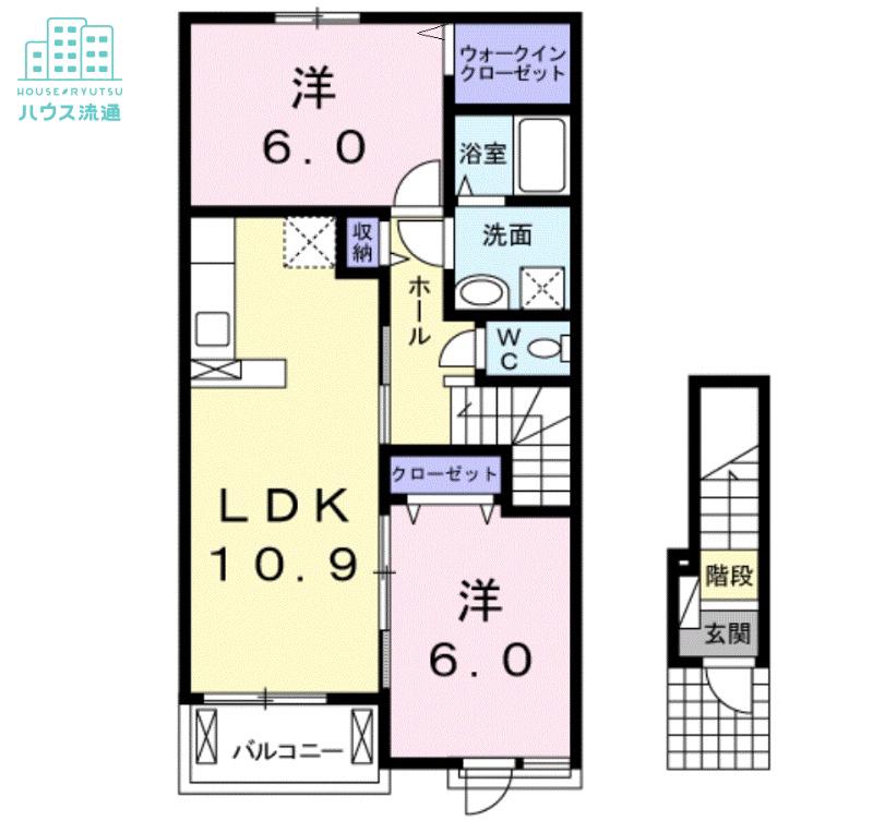 グレイスヴィラC(2LDK/2階)の間取り写真