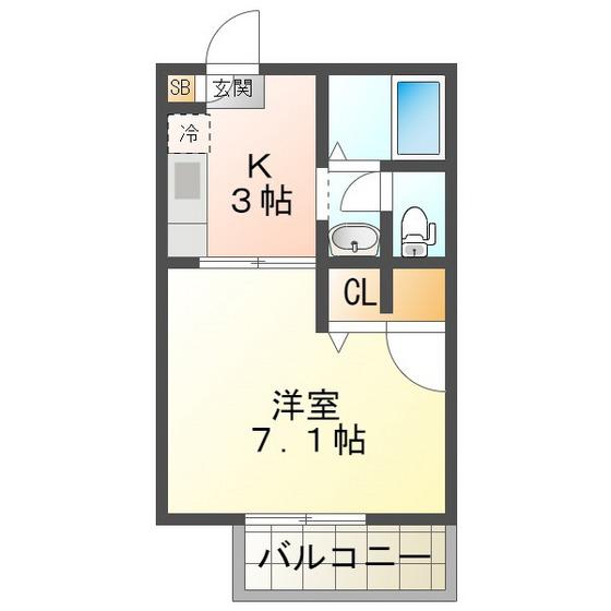 たちばな壱番館(1K/1階)の間取り写真