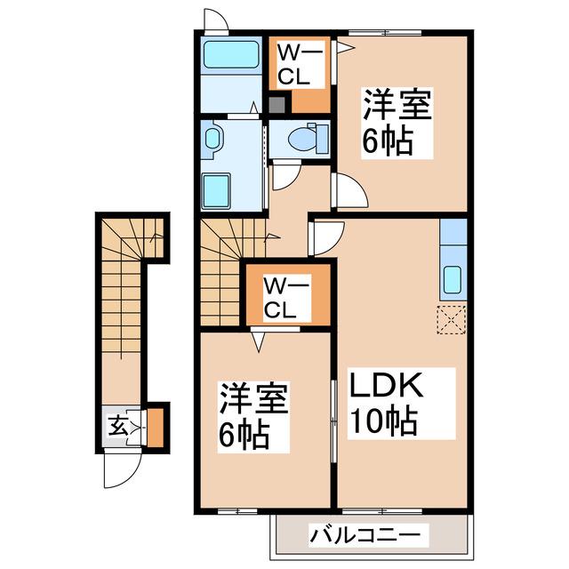 ガーデンハウスS・K II(2LDK/2階)の間取り写真