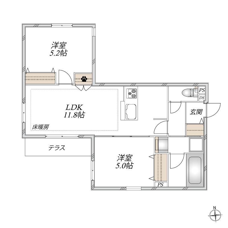 SORISSO浦和(2LDK/1階)の間取り写真
