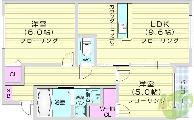 ビューライズあおばⅢ(2LDK/2階)の間取り写真