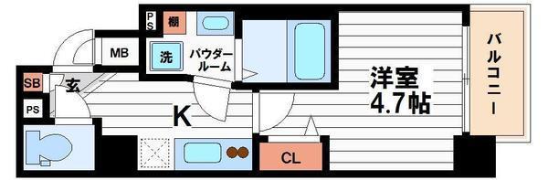 ファーストフィオーレ心斎橋イーストIII(1K/9階)の間取り写真