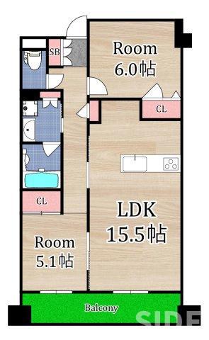 エバーグリーン鶴見II(2LDK/2階)の間取り写真