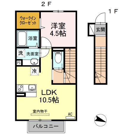 SWS RIVERSIDE D-ROOM(1LDK/2階)の間取り写真