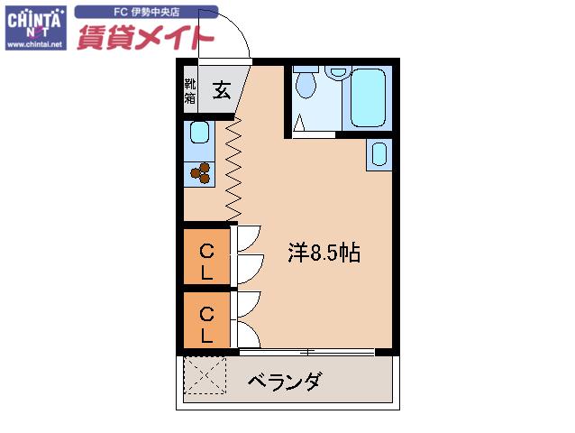 一之木ハイツII(ワンルーム/2階)の間取り写真