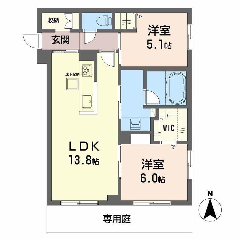 オースピシャス大安寺(2LDK/1階)の間取り写真