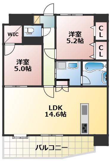 SQUARE春日(2LDK/8階)の間取り写真